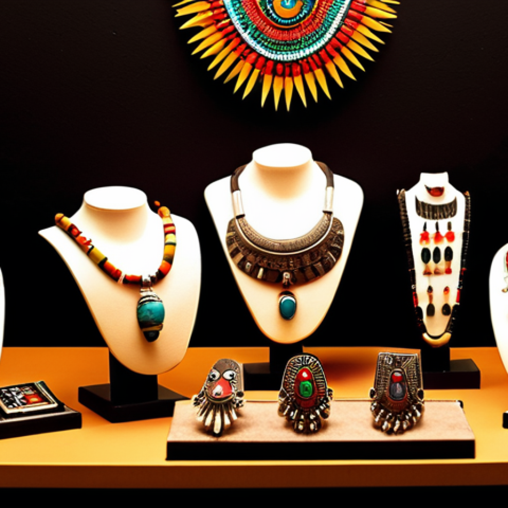 **Prompt:** "Artisanal Aztec jewelry on display, intricate designs, cultural influence, warm lighting, product photography." (Focuses on the ODM jewelry example)