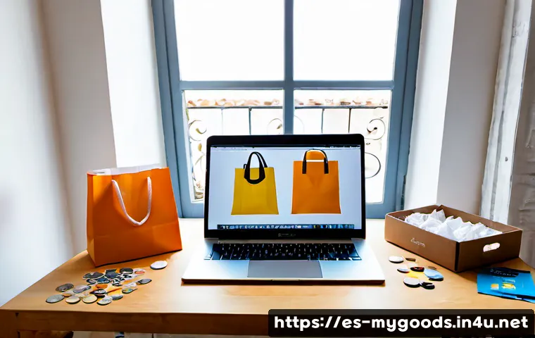 굿즈 온라인 스토어 운영법 - Photorealistic home studio for operating an online merchandise store in Spain, an organized desk wit...
